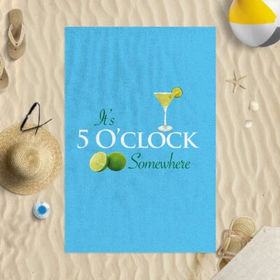 147x99.1cm It's 5 Heures Somewhere Bleu Microfibre Plage Serviette Été Vacances - Photo 1/2