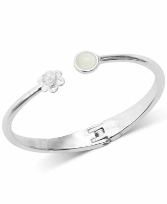 Lucky Brand Silver-Tone Flower & White Stone Cuff Bracelet