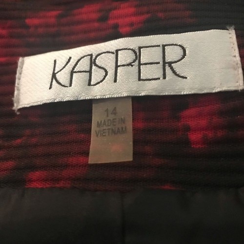 Kasper Blazer Women's Size 14 Red and Black Floral Open Front 3/4 Sleeve - Picture 6 of 7