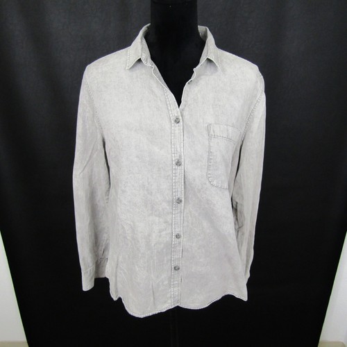 American Eagle Outfitters Shirt Top Blouse Button Up Collared Neck Womens L Gray