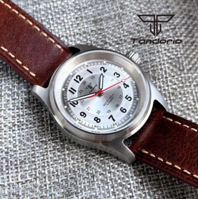 Tandorio 36mm Mechanische Aviator Uhr Seiko NH35 Uhrwerk Weiß Lederarmband