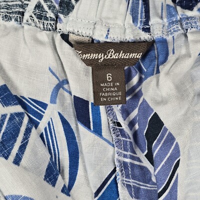 TOMMY BAHAMA Oo La La Leaf Pants Linen Blue White Elastic Waist Size 6 Women s