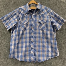 Wrangler s shirt Men s 2XL pearl snap up blue plaid Western short sleeve collar