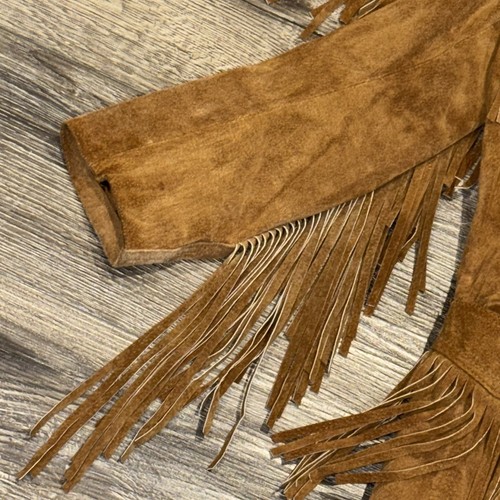 Vintage Winlit Tan Suede Leather Blazer M w/ Oversized Fringe Wings HIPPIE KOREA - Picture 2 of 12
