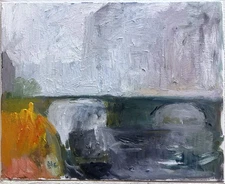 Oil Painting Gothic Americana  16”x20” Canvas Original Foggy Nautical Cityscape