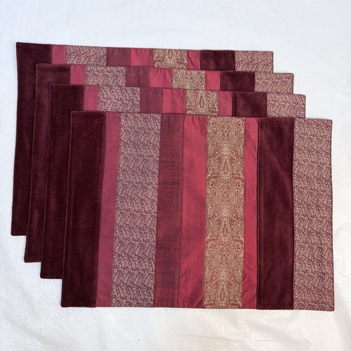 Crate & Barrel Set of 4 Kingsbury Ruby Red Placemats Silk Blend Metallic Holiday