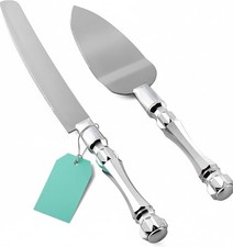 Elegant Cake Knife and Server Set with Crystal Handles for Weddings and Parties