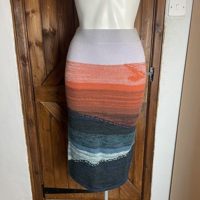 Akemi + Kin Anthropology Damen orange Wollmischung Strick Midi Bleistiftrock XS