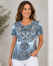 Basic Editions Womens Medium Blue Paisley Rhi...