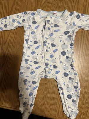 E=mc² Baby Coverall 3-6 Months Magnetic Closure Bird Print Blue White Cotton