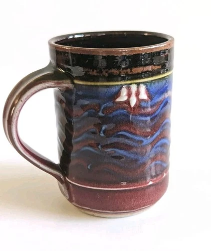 Vintage McAuliffe Studio Art Pottery Hand Made Coffee Mug 14oz Colorful Beer Mug