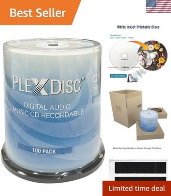 52x Digital Audio Music CD-R Disc 700MB White Inkjet Printable - 100 PK Spind...