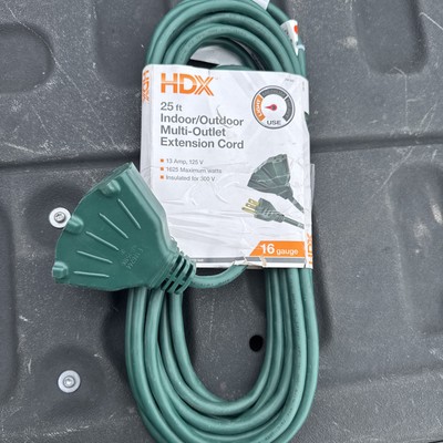 HDX 25FT Indoor/Outdoor Multi-Outlet Extension Cord 13 Amp, 125V, 16 Gauge