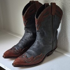 Vintage 1993 Code West Cowboy Boots Womens 6M Two Tone Flame Overlay Snip Toe US