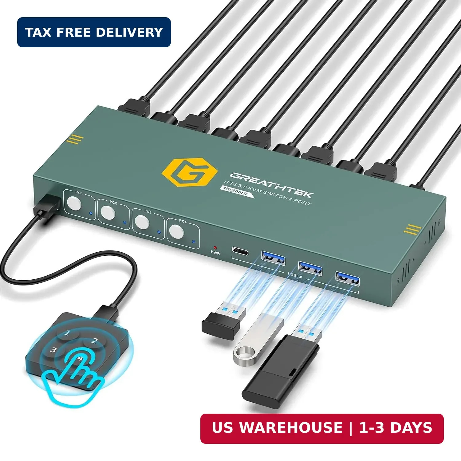 HDMI KVM Switch for 4 Computers 1 Monitor,4K@60Hz USB3.0 4 Port KVM ...