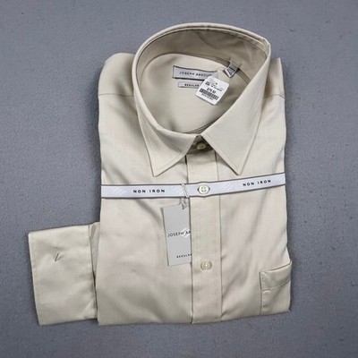 Joseph Abboud Dress Shirt Mens 16.5 32/33 Cream Non Iron Regular Fit Herringbone