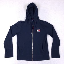 Tommy Hilfiger Full Zip Hoodie Womens M Navy Blue Embroidered Logo Athleisure