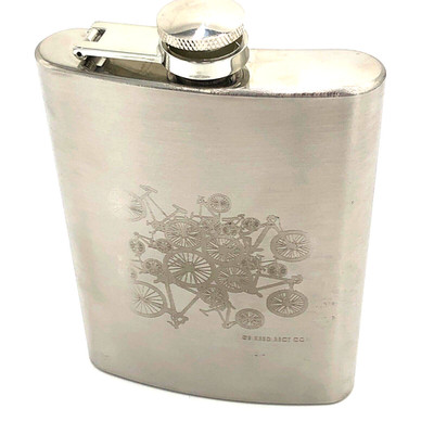 Biker's Laser Engraved Flask with Bikes 8oz Stainless Steel & Screw on Top