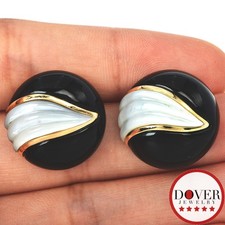 Estate Onyx Mother of Pearl 14K Yellow Gold Stud Earrings 10.7Grams NR