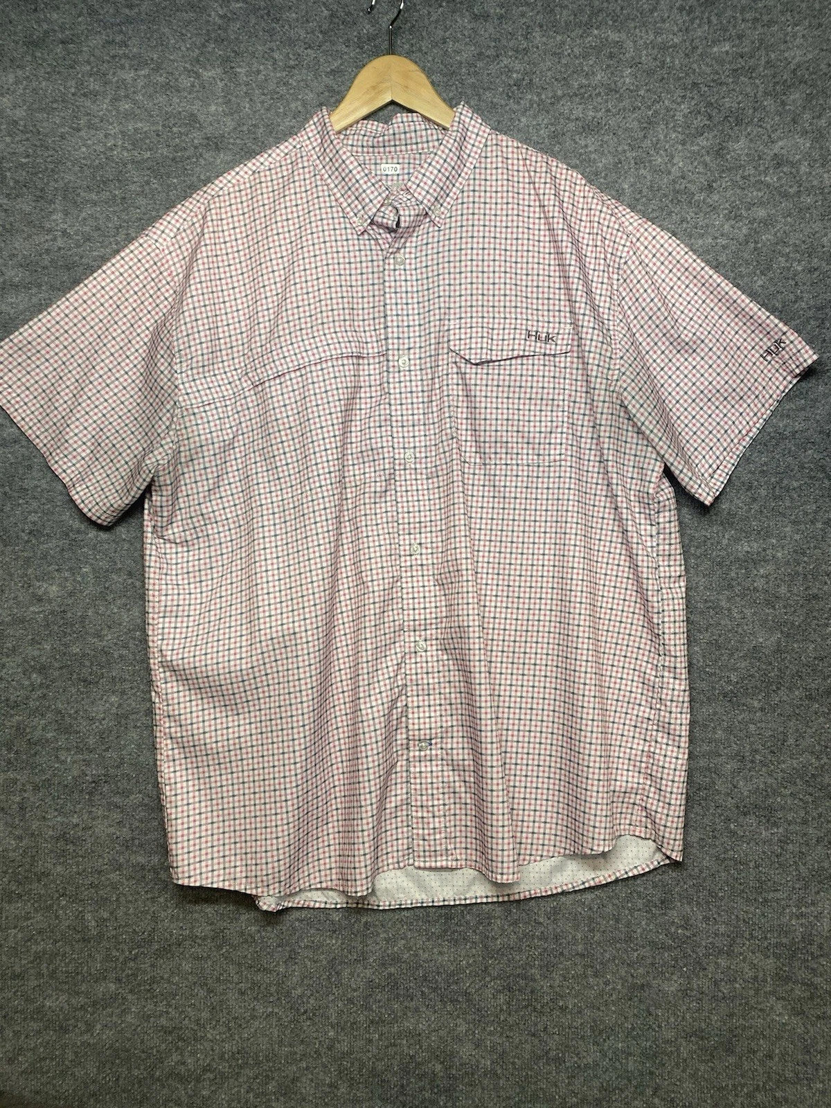HUK Shirt Mens XXL Blue Pink Plaid Performance Button Down SS Vented Breathable