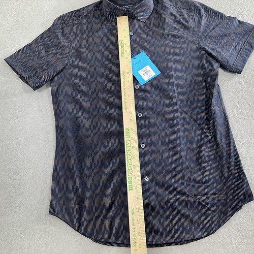BUGATCHI Shirt Mens Small Blue Camel OoohCotton Tech 8 Way Stretch Geometric NEW - Picture 6 of 8