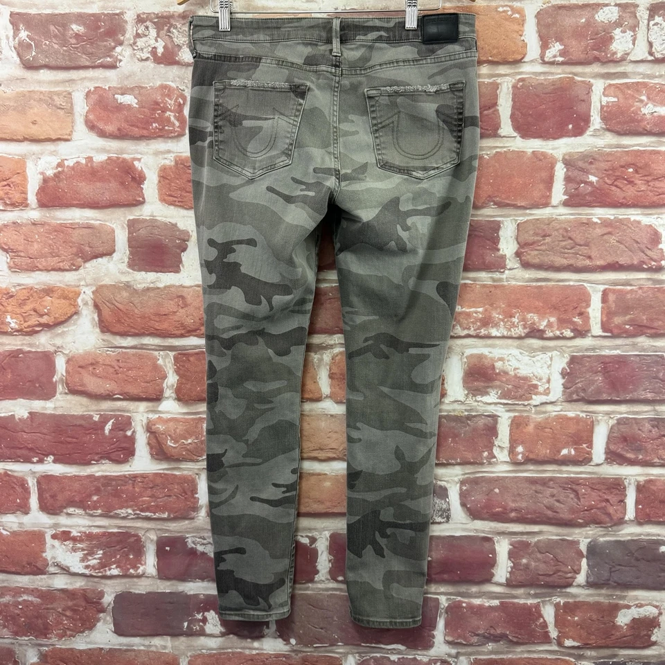 Pantalones de mezclilla ajustados True Religion Halle tiro medio cena para mujer 30 verdes camuflados desgastados Foto 2 de 4