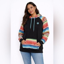 HOOEY Tijuana Serape Stripe Western Drawstring Hoodie Women s Sz L