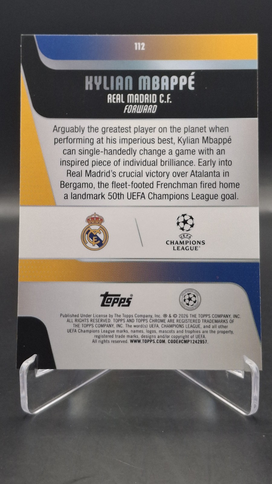 2025-26 Topps Chrome UEFA CC Kylian Mbappe Negative Refractor #112 Real Madrid view 2
