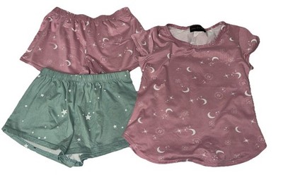 Girls Pajama Set Bundle Size 10-12 Pink Moon Stars Top Shorts Sleepwear