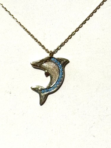 Cool 14 Kt Gold Shark Necklace, Turquoise Accents - Picture 2 of 8