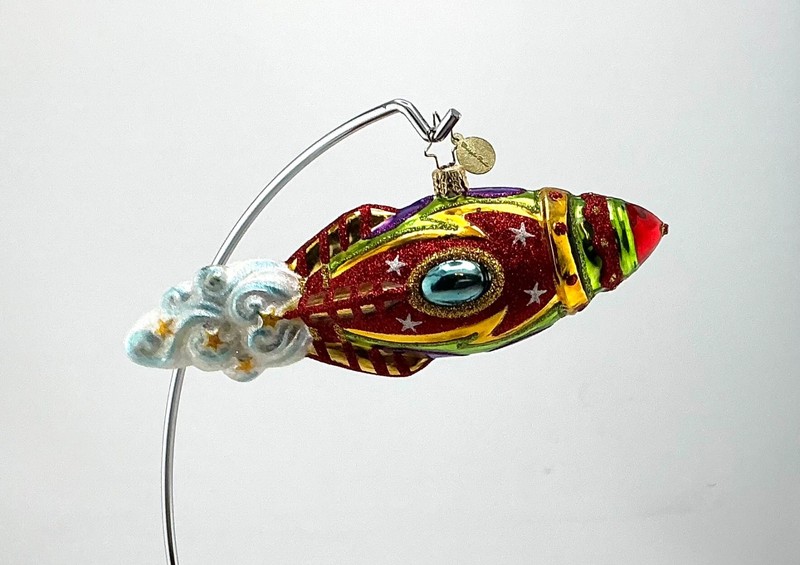 RADKO RETRO ROCKET GLASS CHRISTMAS ORNAMENT  1015552 (2011)