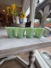 Fire-King Jadeite Green Milk Glass Mugs Set of 4, Handles, Hot Beverage