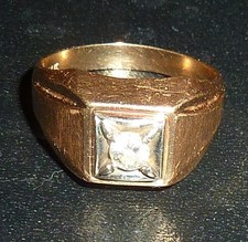 Vintage Men's 14 K Gold Ring 1 CT Diamond Solitaire