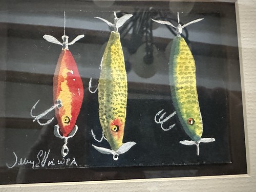 Small Antique Signed WPA Painting of Fishing Lures - Picture 2 of 6