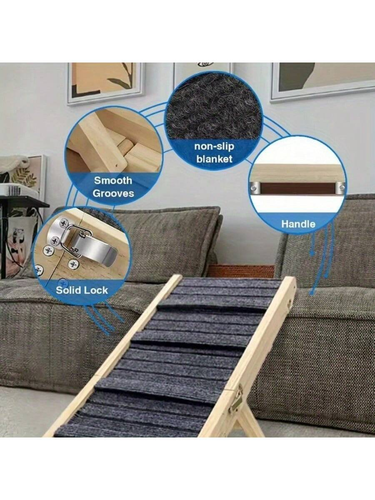 Adjustable Wooden Pet Ramp Dog Cat Folding Ladder for Couch Bed Climbing Aid - Picture 4 of 9