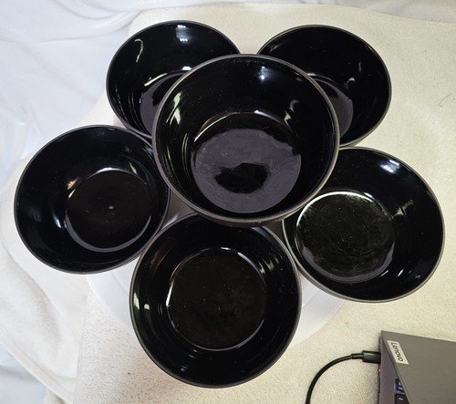 VTG Wedgwood Black Basalt Bowls Set of 6 Matte & Gloss Finish 5" - Picture 2 of 15