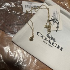 Coach Necklace Heart Shaped with C Logo Gold Tone Chain New