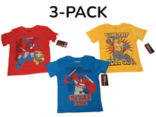 3-PACK Hasbro TRANSFORMERS Red,Blue,Yellow Boys Short Sleeve T-Shirts SIZE: 4