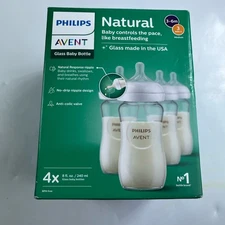 Philips Avent Natural Glass Baby Bottle with Nipple 1 Mo+ 8 Oz 4 pack