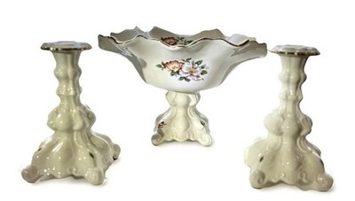 Vintage House of Webster Floral Pedestal Compote Centerpiece Candle Holders