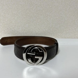 Gucci 411924 CWC1N 85/34 sans boîte ceinture marron imbriquée occasion boucle argent