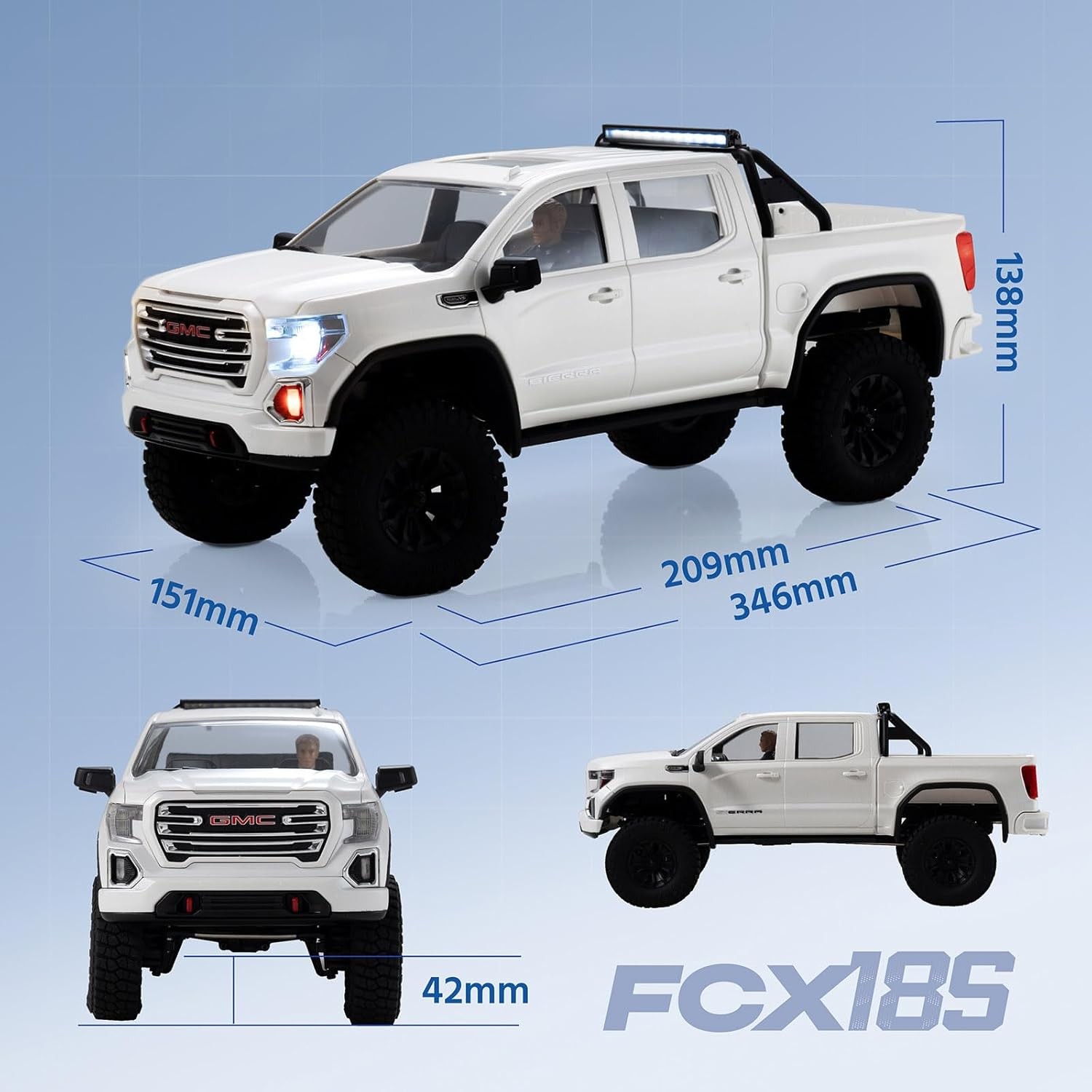 FMS FCX18S GMC Sierra 1500 RC Crawler RTR, 1/18 Brushless RC Truck 4WD Offroad