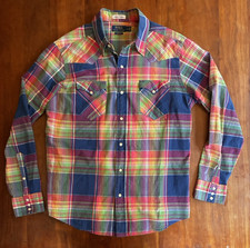 Polo Ralph Lauren Men's Madras Plaid Pearl Snap Indian Madras Blue Large