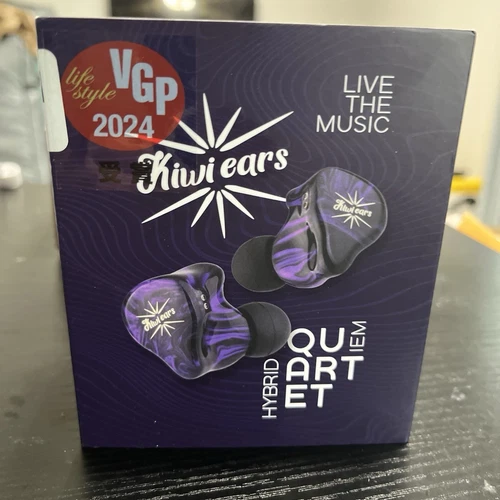Kiwi Ears Quartet Earphones 2DD 2BA Hybrid HiFi Dynamic Wired In Ear Purple.