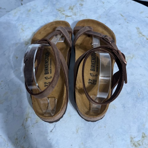 Birkenstock Yara 37 Womens Sz 6 Shoes Brown Leather Strappy Cork Casual Sandals - Picture 6 of 9
