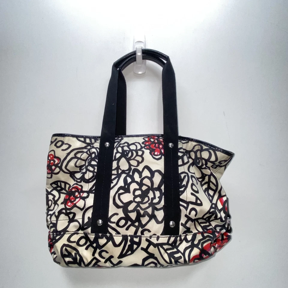 Coach Poppy Daisy Floral Graffiti Tote Black White Hot Pink - Image 2 of 4