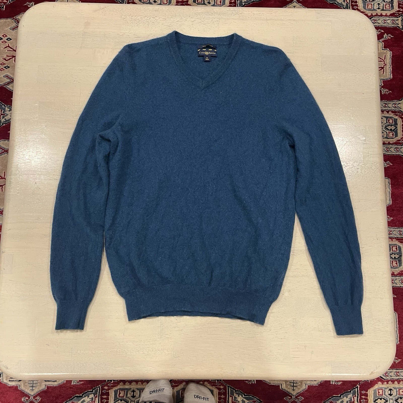 Club Room Luxury Men's V-Neck Sweater Blue / Green, 100% Cashmere