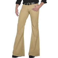 Mens Retro Disco Flared Pants Loose Vintage Solid Color Stretchy Twill Trousers*