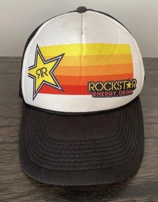 Rockstar Energy Drink Trucker Hat Snapback Retro Racing Mesh Cap Black White