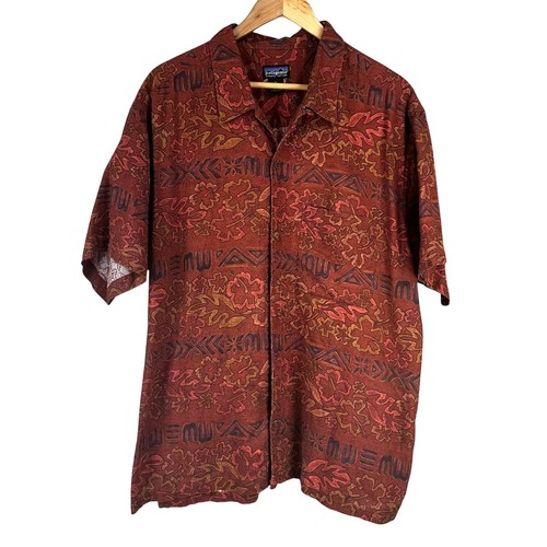 Patagonia Vintage Camp Shirt Hibiscus Motif Full Print Button Front Hawaiian XL - Picture 1 of 7